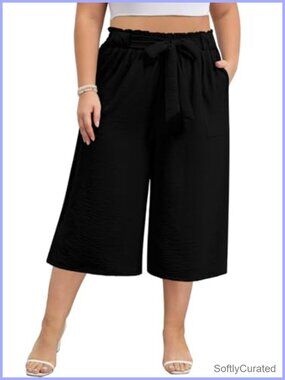 Plus Size Wide Leg Capri Pants High Waist Palazzo Trousers